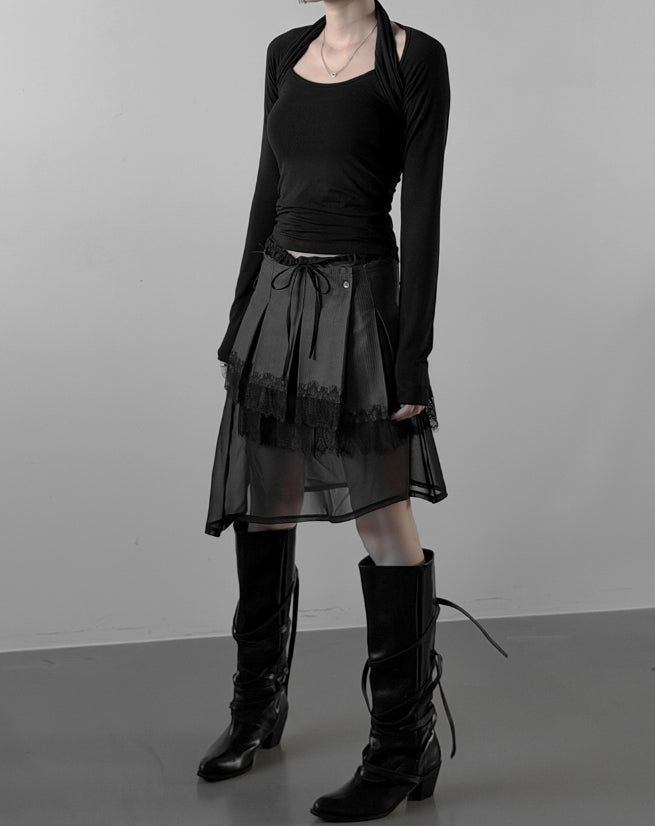 mnem（ムネム）の「Labelly Pleated Wrap Skirt（Skirts）」