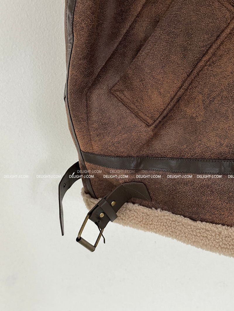 Oversized Fit Leather Wool High-Neck Mustang