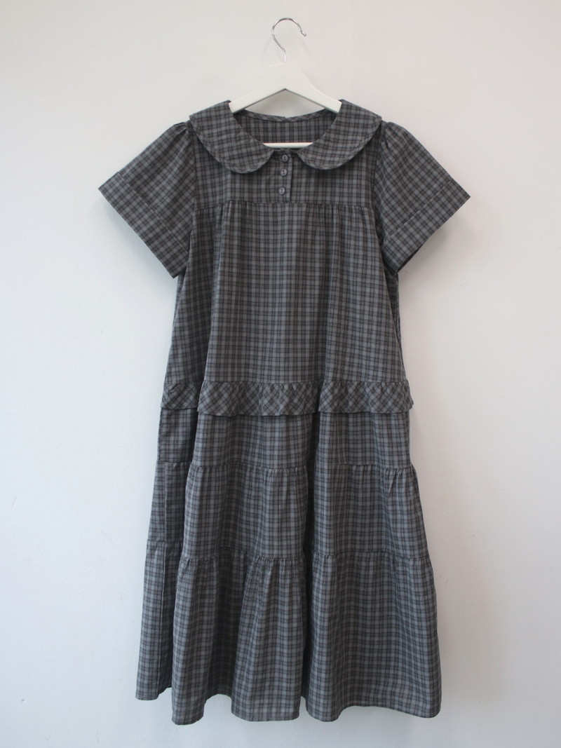 round collar check midi dress 