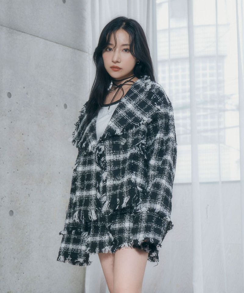 ANDGEEBEE（アンジービー）の「フリンジチェックジャケット（Jackets/Outerwear）」
