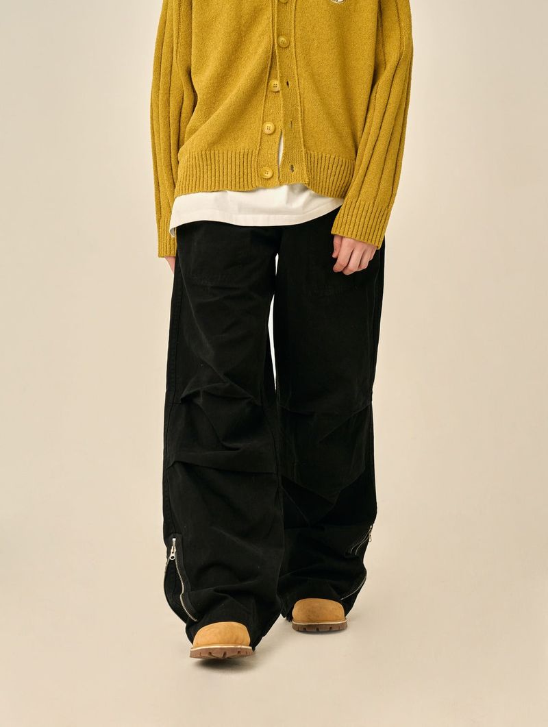 VINTAGE PINTUCK COTTON PANTS - BLACK