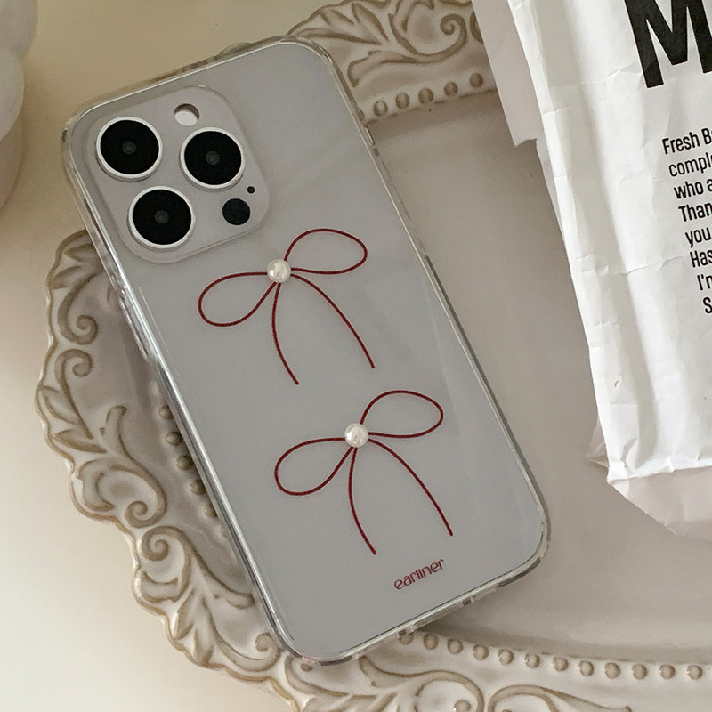 [handmade] red ribbon pearl jelly hard case