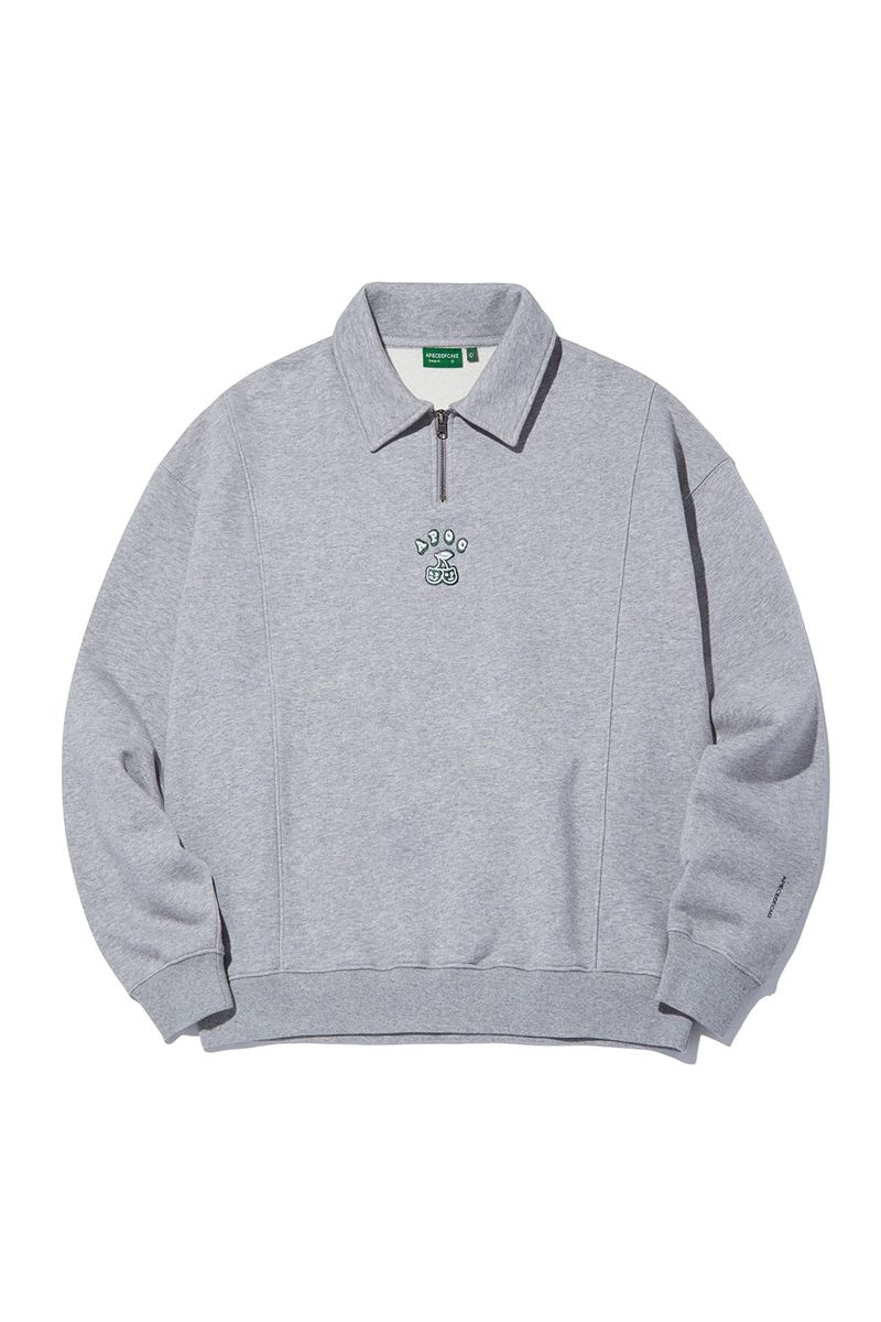 Cherry Bear Half Zipup Crewneck_Grey