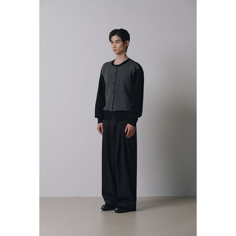 Layered wool knit cardigan(Black)