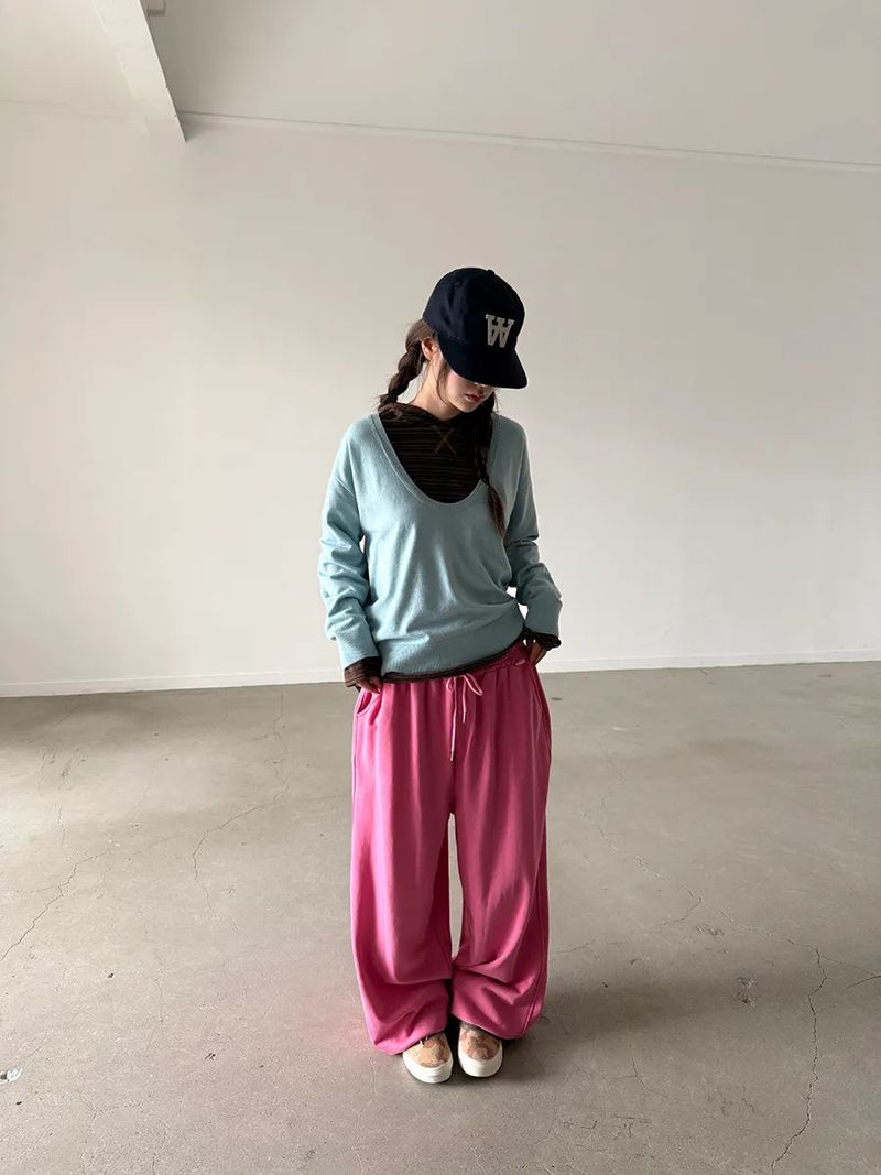 deep U-neck knit top