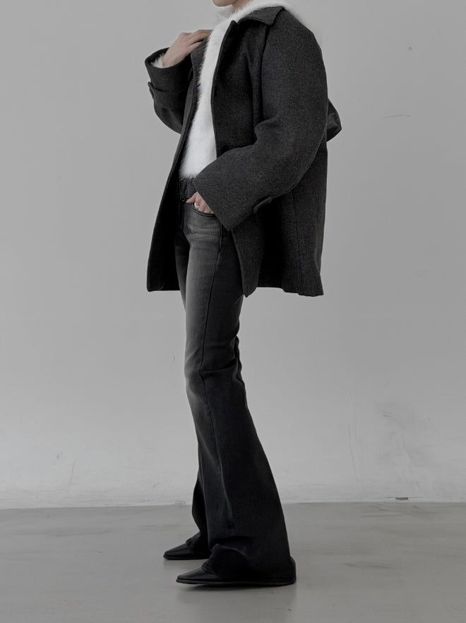 Belted washed bootcut black denim