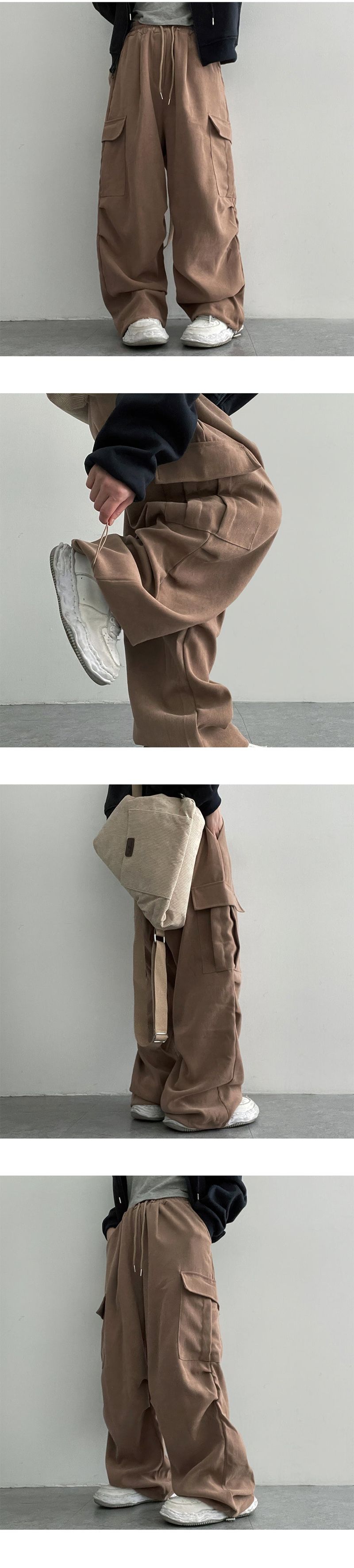 Perpitch Suede Pin Tuck Wide Cargo Pants