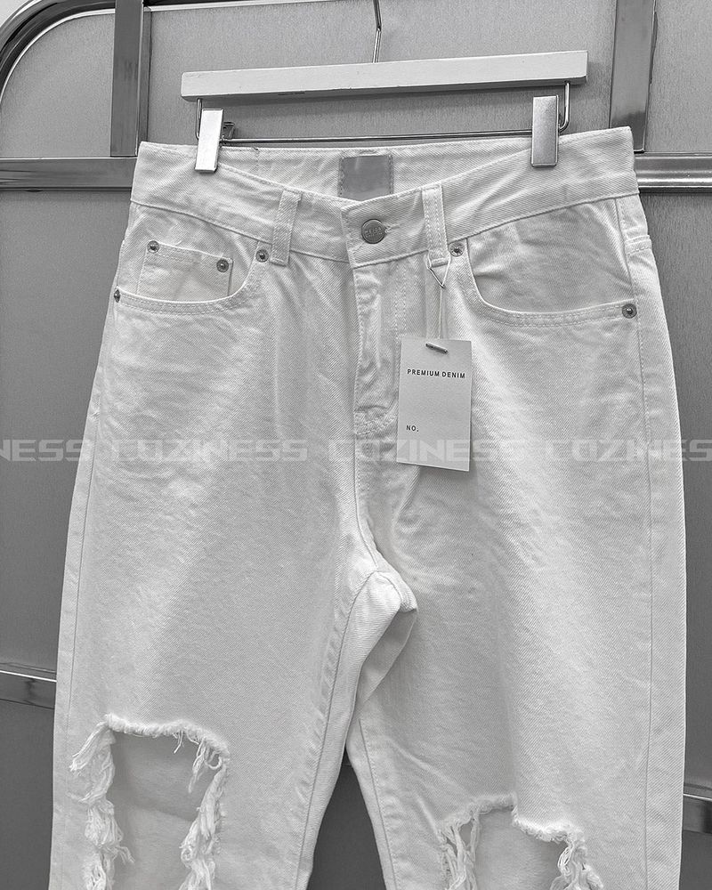 MZ234 Knee Dismiss White Denim Pants