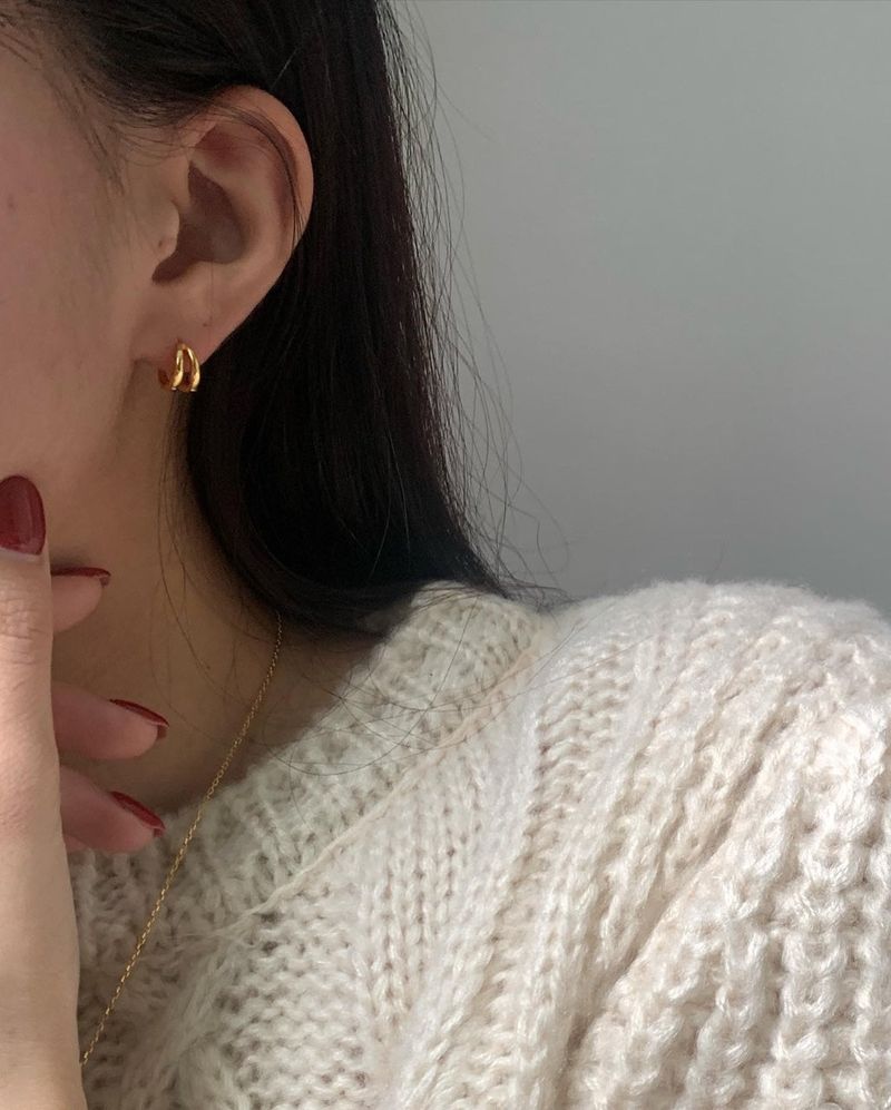 (silver925) Two line one touch earrings *gold