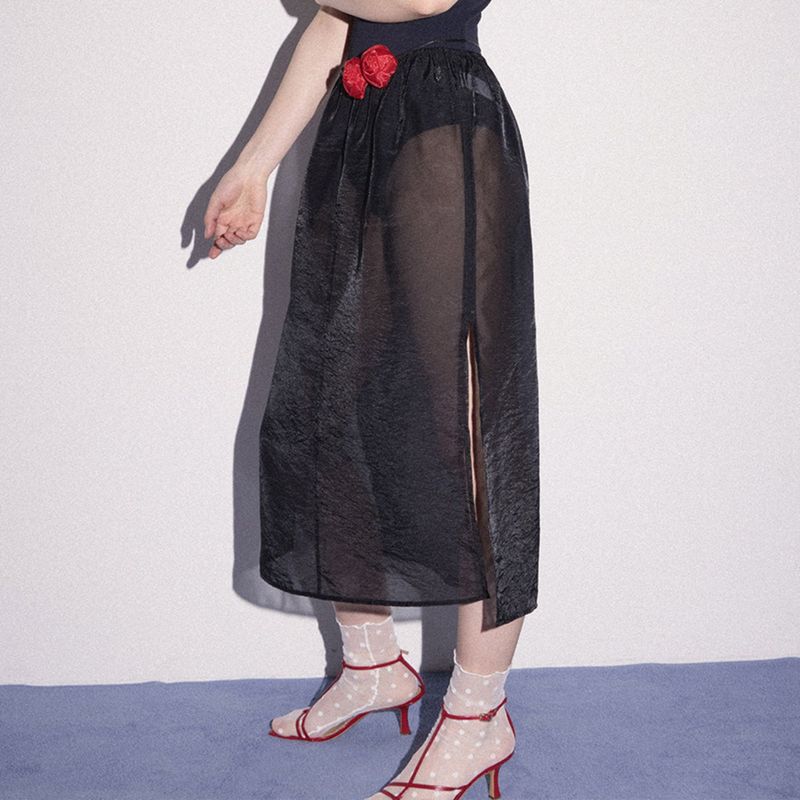 ROSE SEE THROUGH MIDI SKIRT