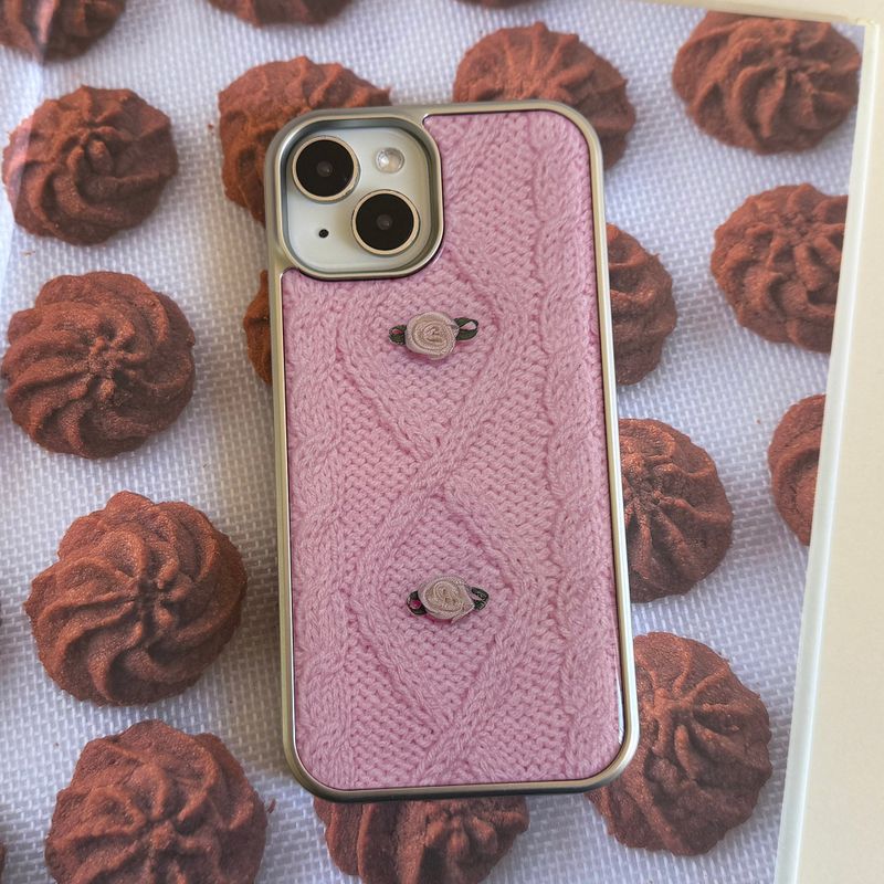 RIBBON ROSE KNIT EPOXY CASE _ PINK