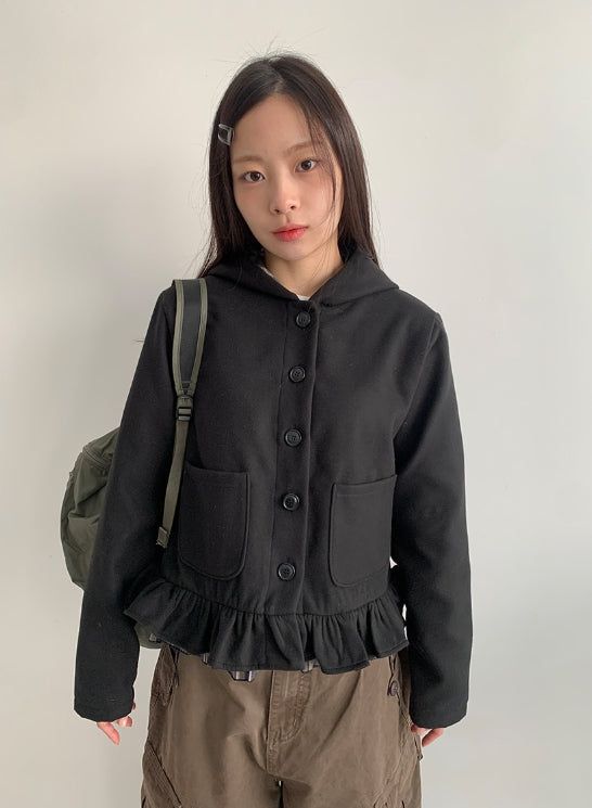 Skimbe Frill Hood Short Coat