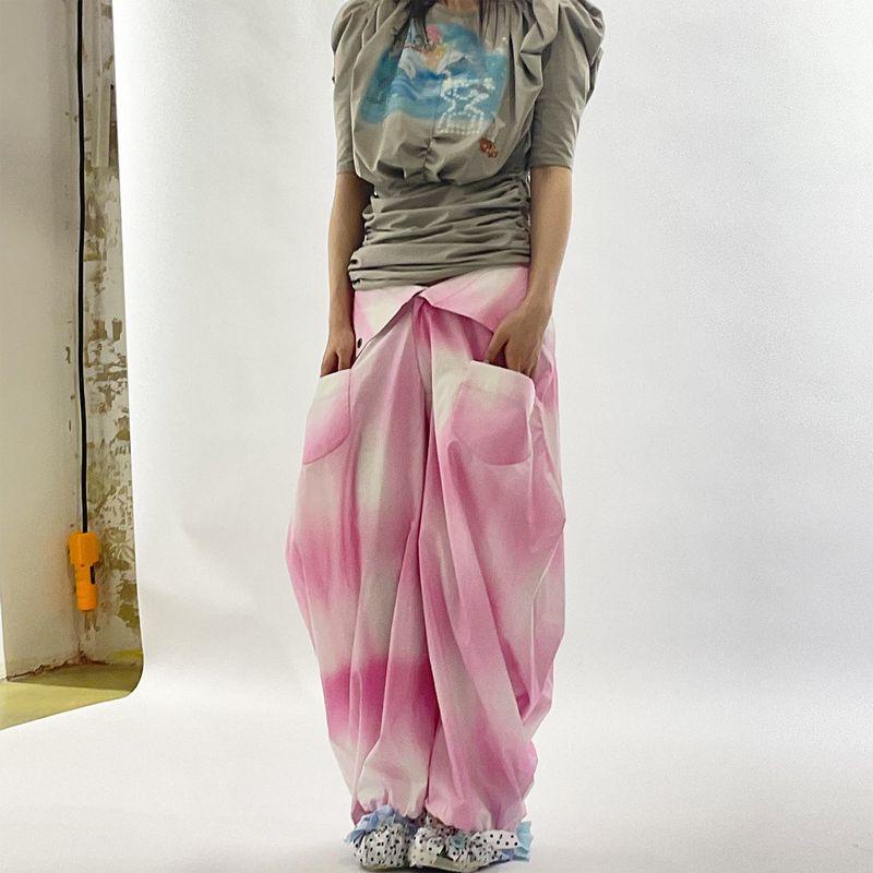 gradient pink fatty,saggy pants