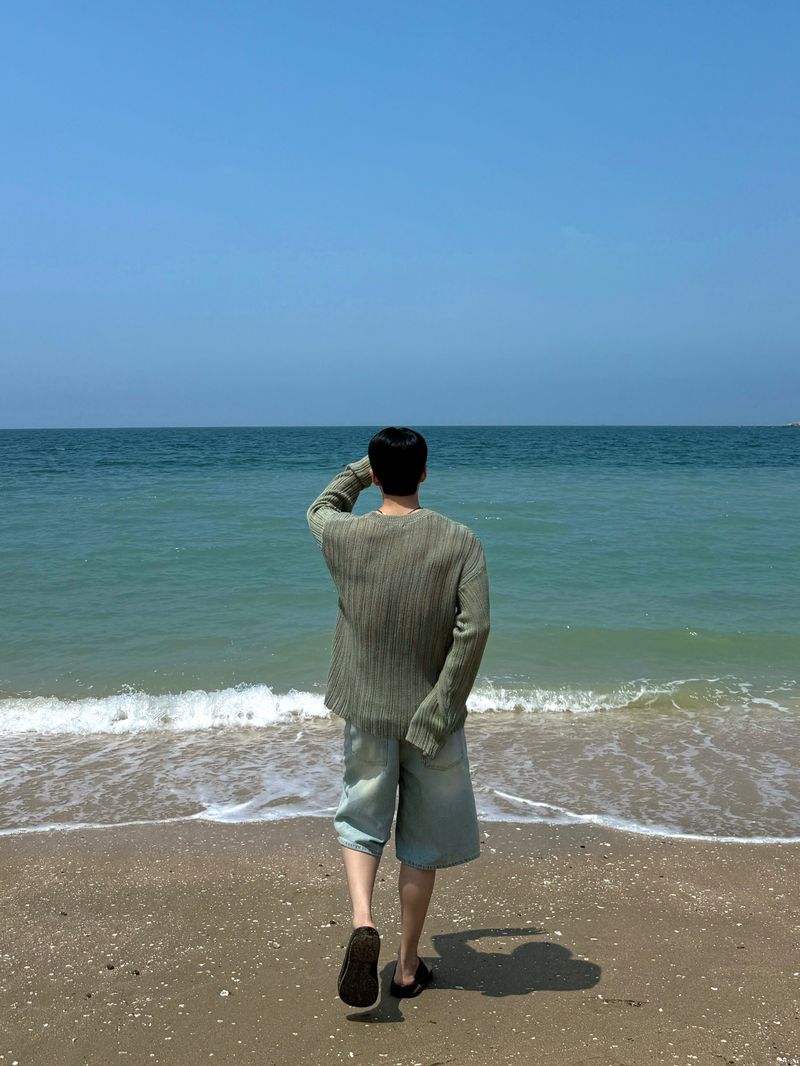 Ocean washing bermuda denim pants