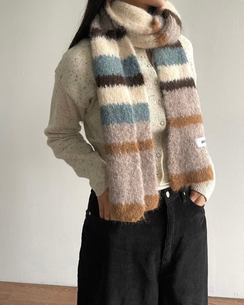 Phyton Mohair Wool Stripe Muffler 4C