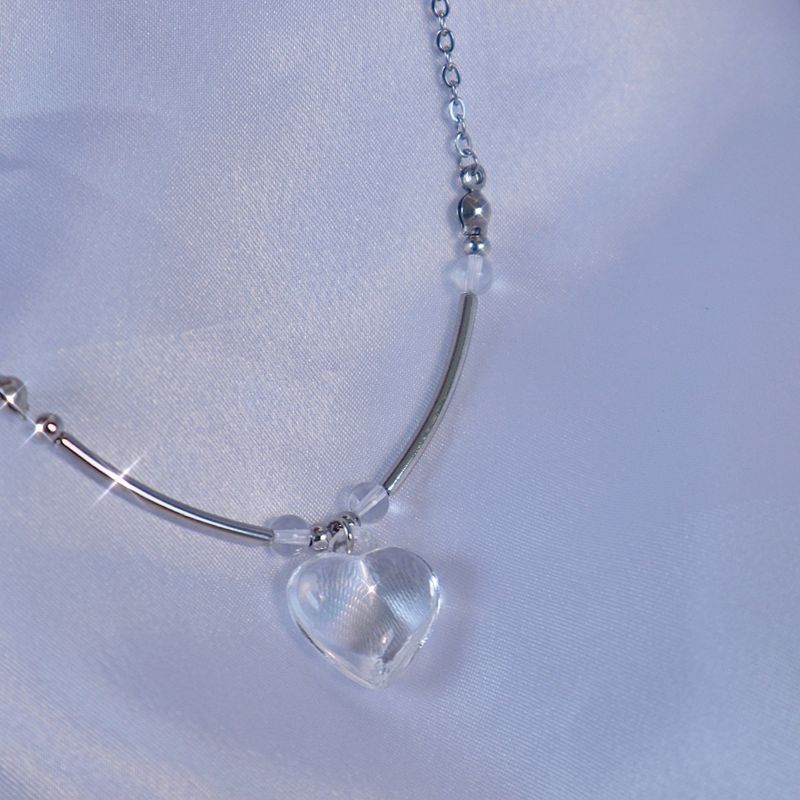 heart bar transparent beads necklace