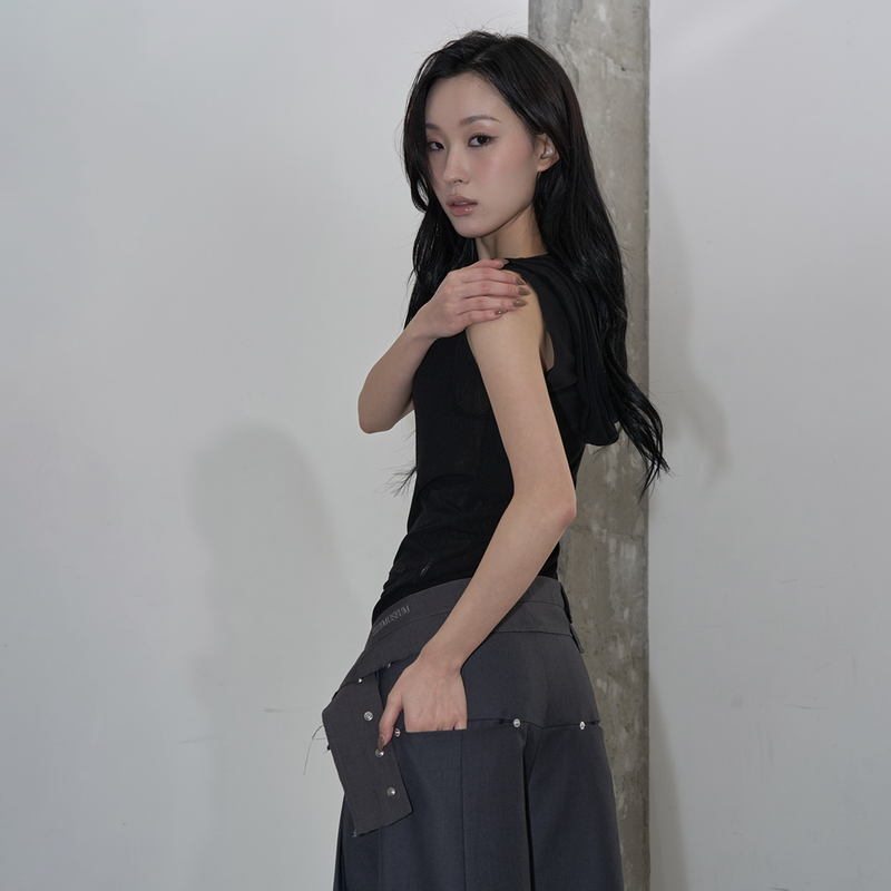 PLEATED SNAP BELT (GRAY)