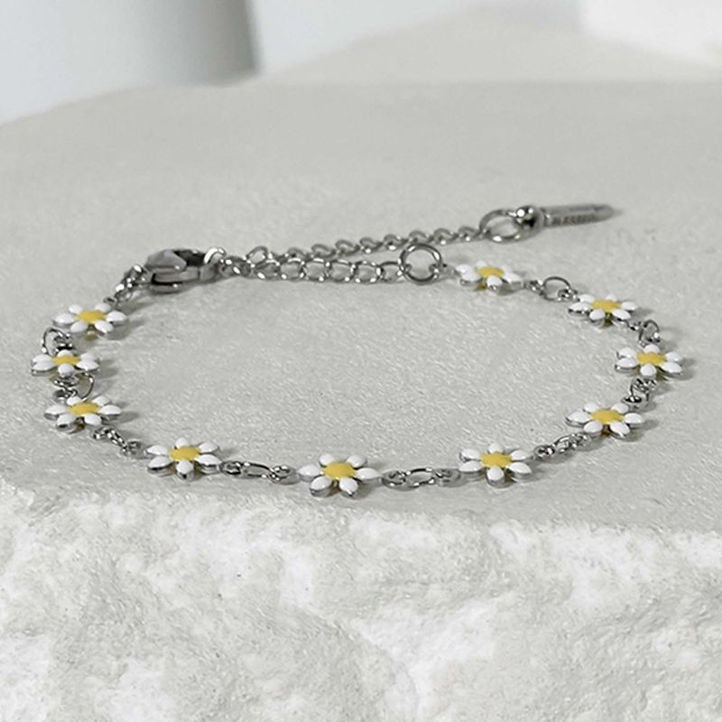 ss-Daisy flower motive array bracelet_white yellow
