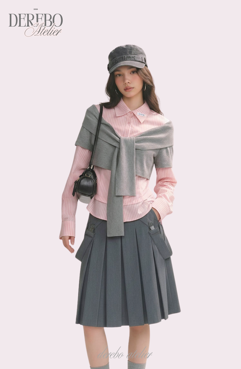 pink striped layered cardigan shirt