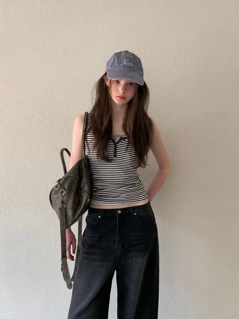 [ORIGINAL] Bat Henley neck Striped Layered Sleeveless