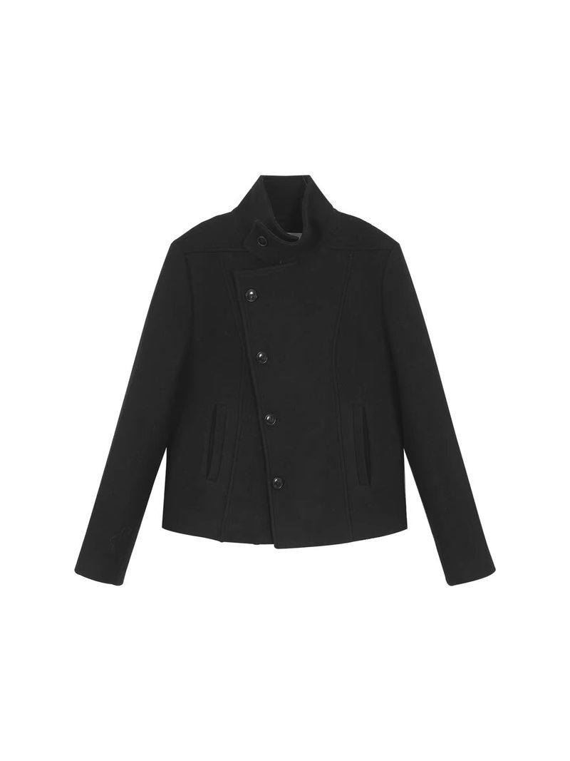 Royal black high-neck wool jacket