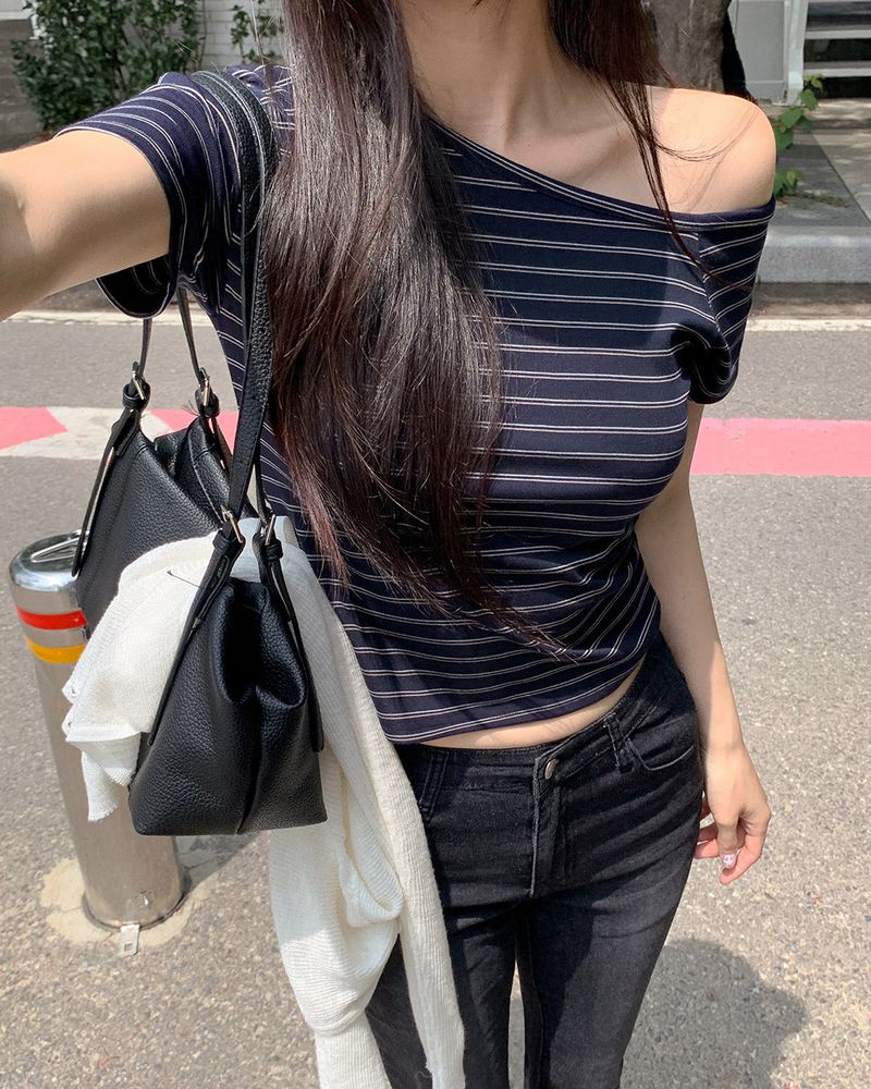LUK stripe unbalanced T‑shirt