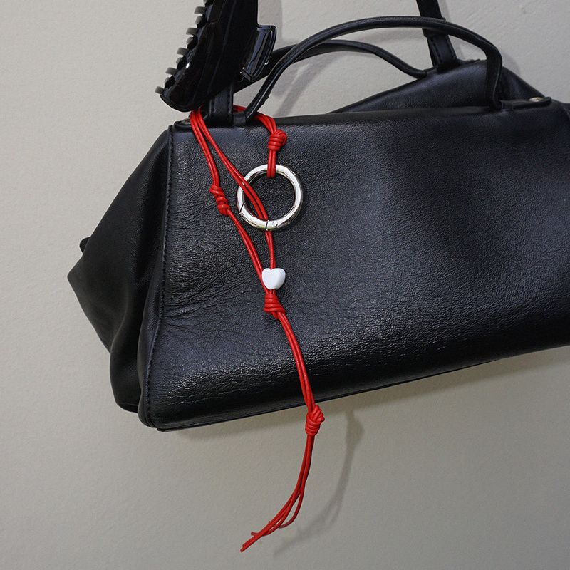 HEART LEATHER KEYRING RED