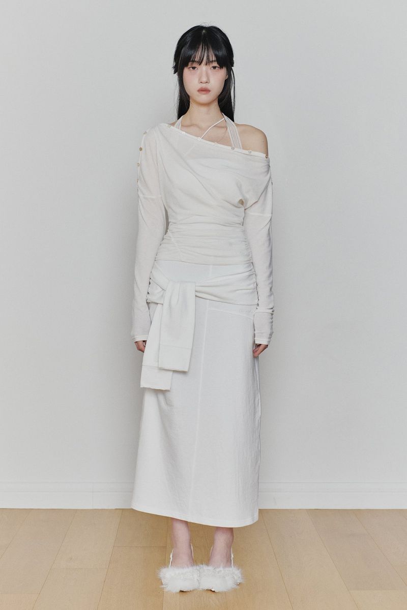 TIED LONG SKIRT white