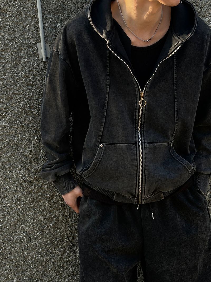 LAURANT（ロラン）の「[Unisex] ピグメント カーブド クロップ フード ジップアップ（トップス）」