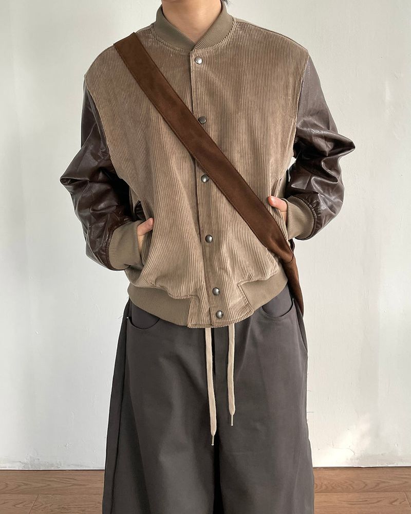 Baseball Corduroy Leather Jacket