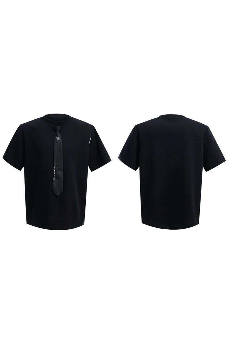 Tie Detail Padded Shoulder T-Shirt