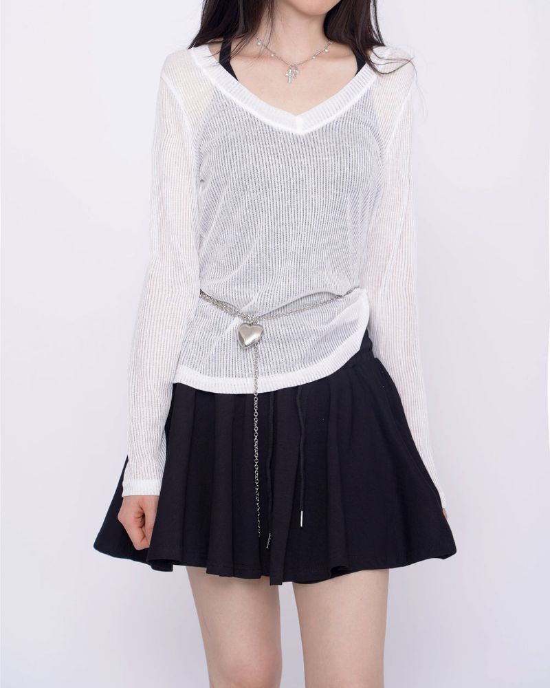 Yeori 3-Piece Set: T-shirt + Sleeveless Bra Top + Elastic Skirt Shorts