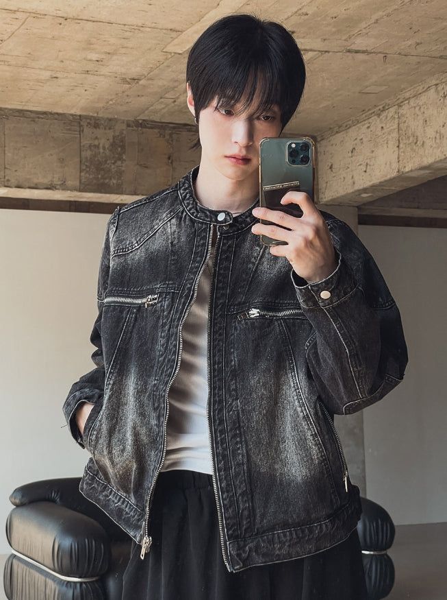 Motorick cut-out patch biker denim jacket