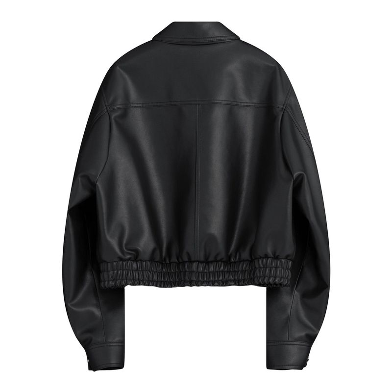 Overfit Curved Leather Blouson (Black)