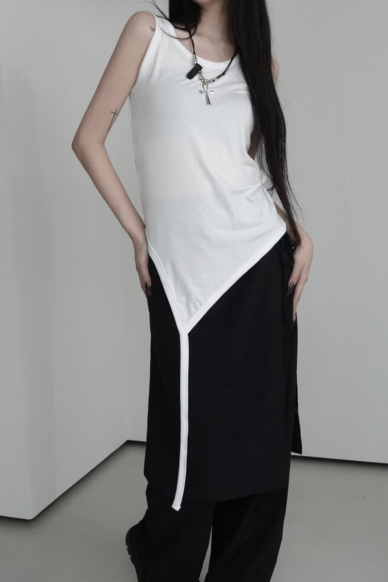 unbalanced layered tail sleeveless (4color)