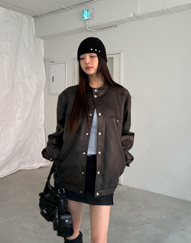 Margo Snap Pocket Balloon Leather Jacket