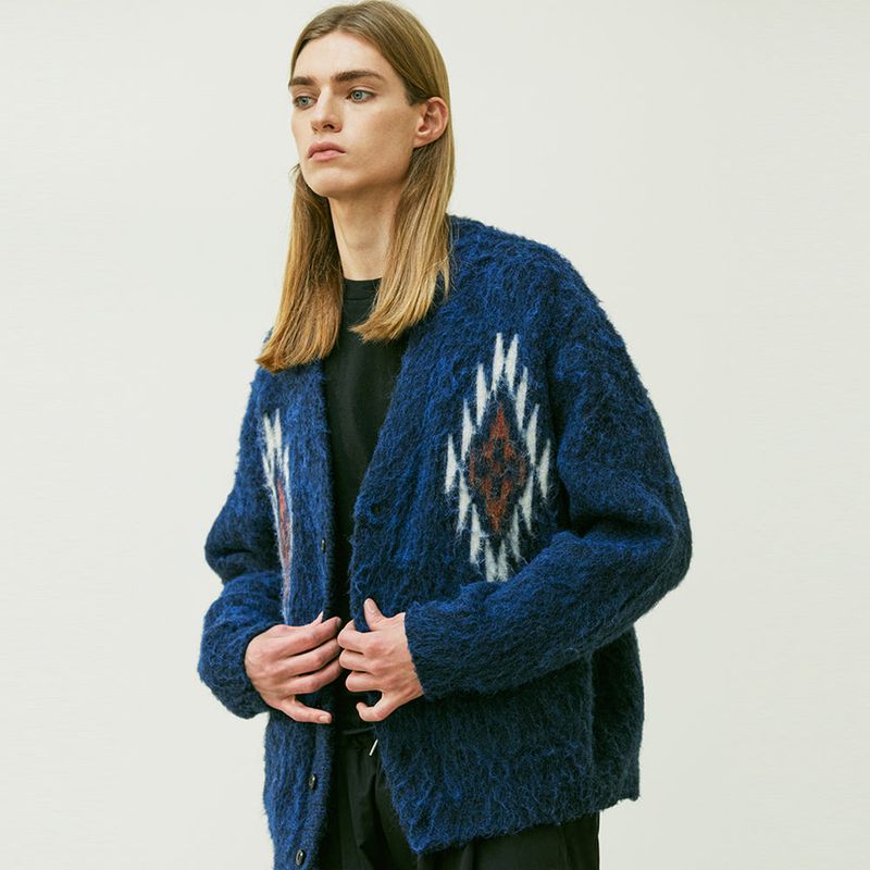 CHIMAYO PATTERN BRUSHED CARDIGAN NAVY