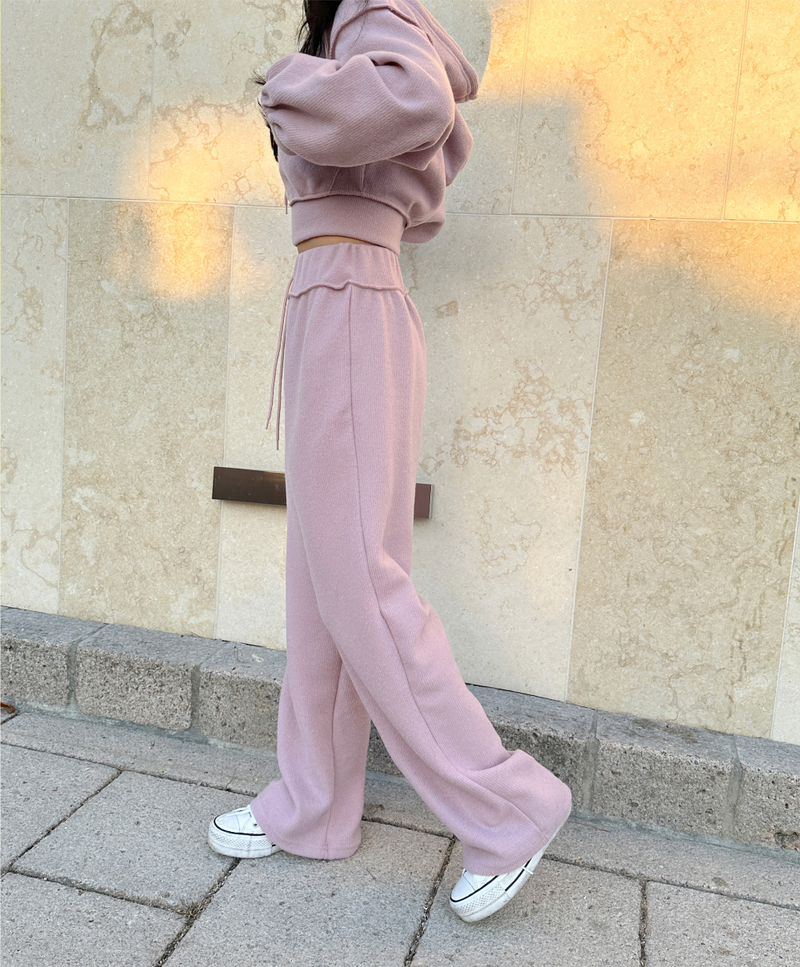 (ZIP-UP & PANTS SET!) 4 COLORS THICK FLEECE RIBBED CROPPED TRAINING ZIP-UP
