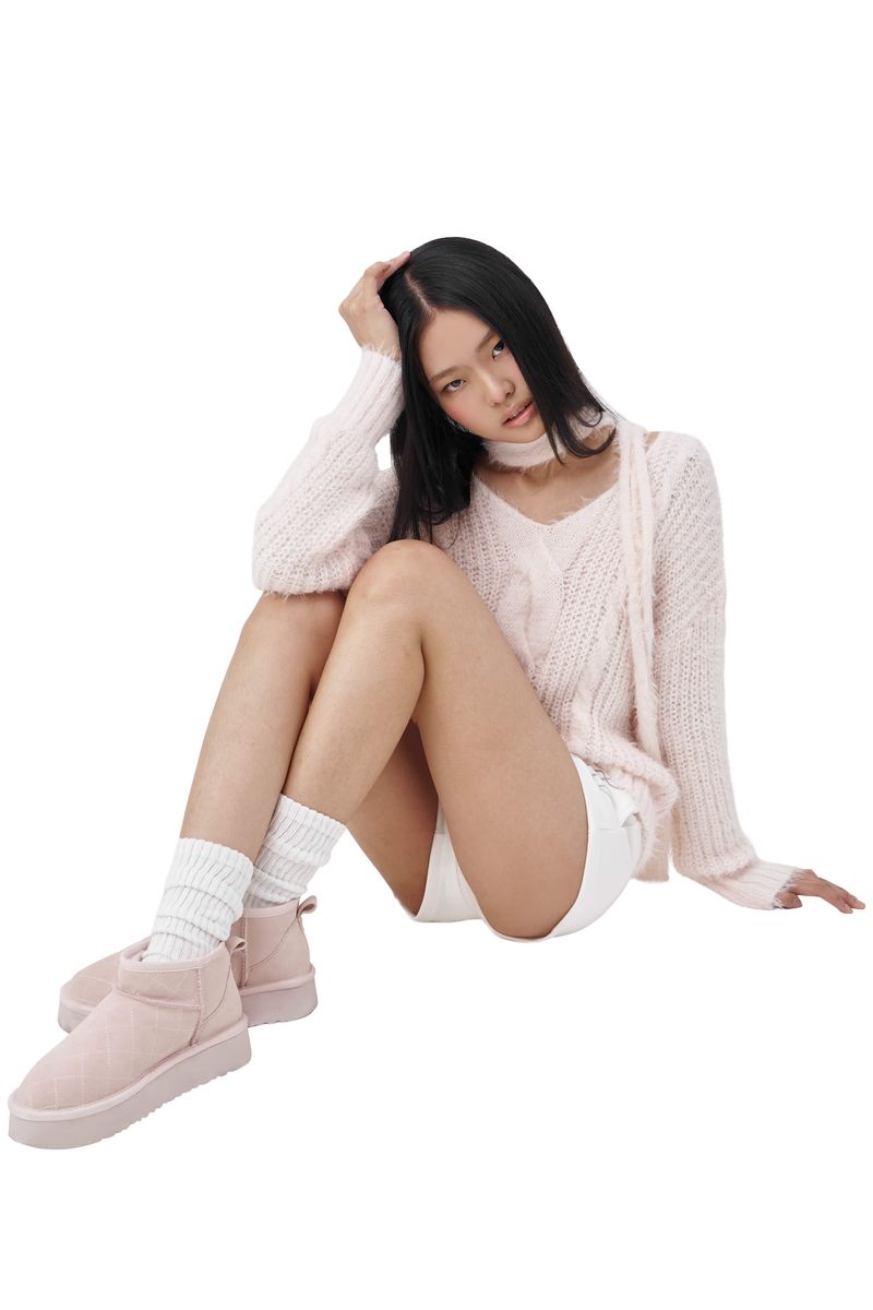 Softy cable knit & muffler, Pink