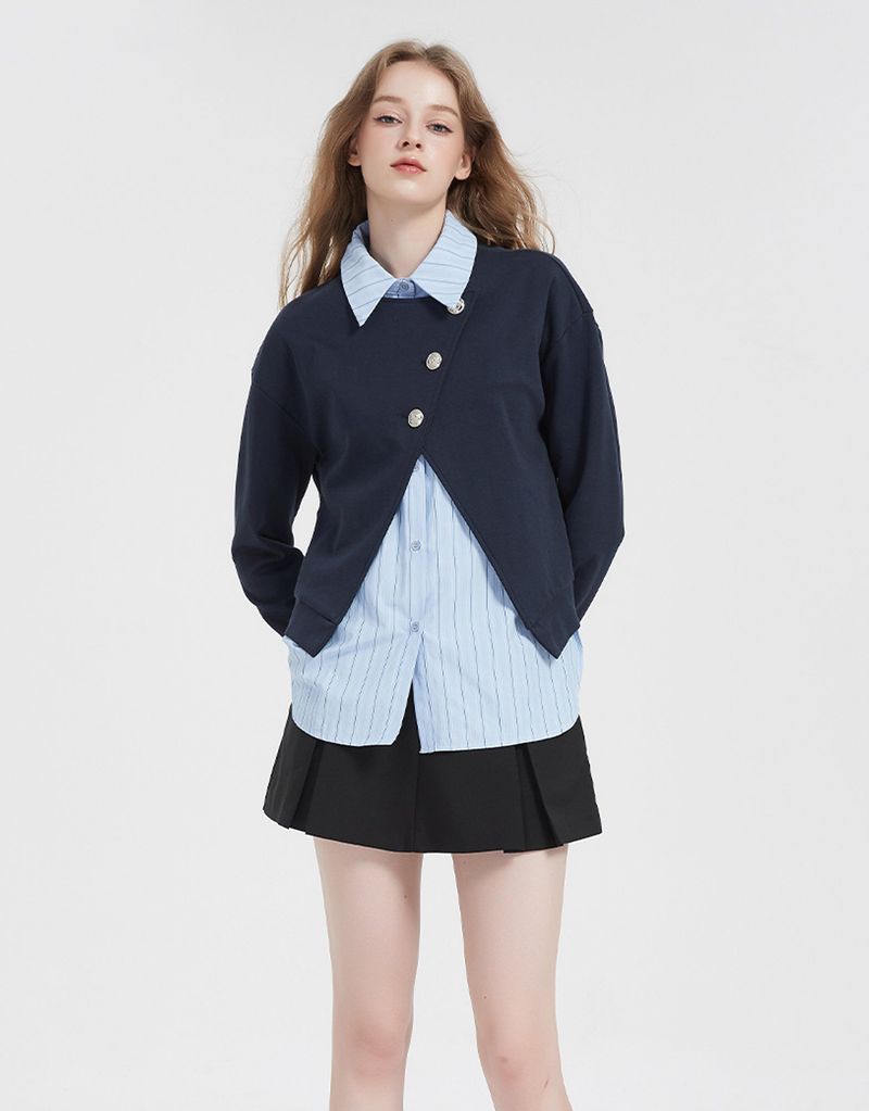 Jennifer Silver Button Point Shirt Sweatshirt
