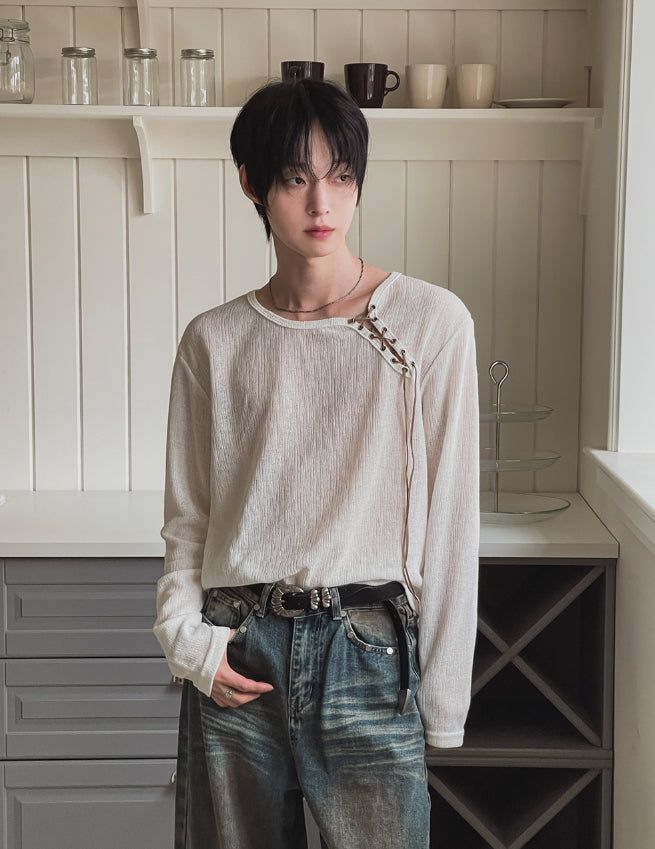 26SS★ [PLAN MADE] Loop Lace-up Boat Neck Knit