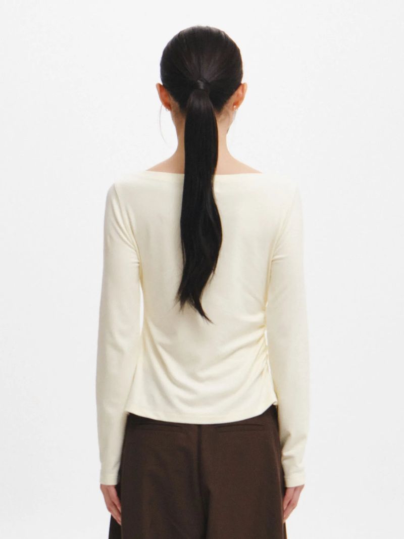 DRAPE SHIRRING LONG SLEEVE T-SHIRT
