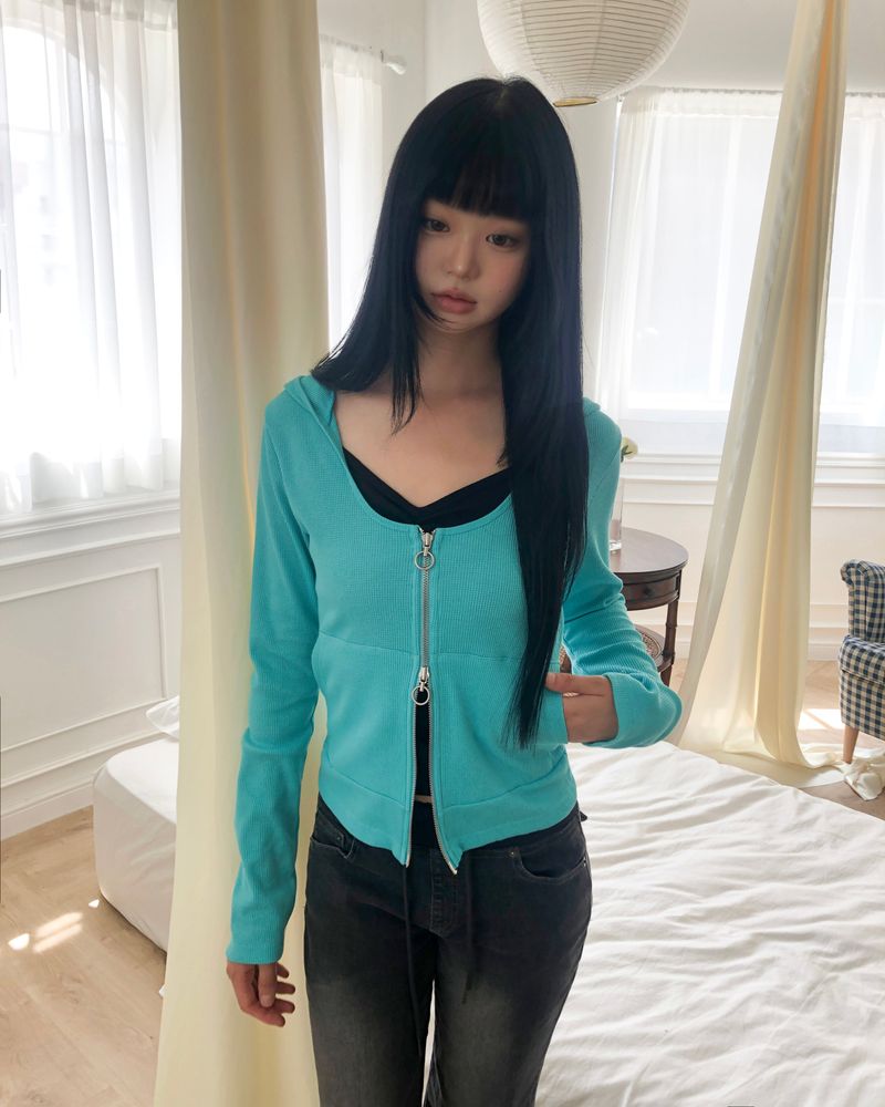 Muiti Waffle Hooded Zip-Up