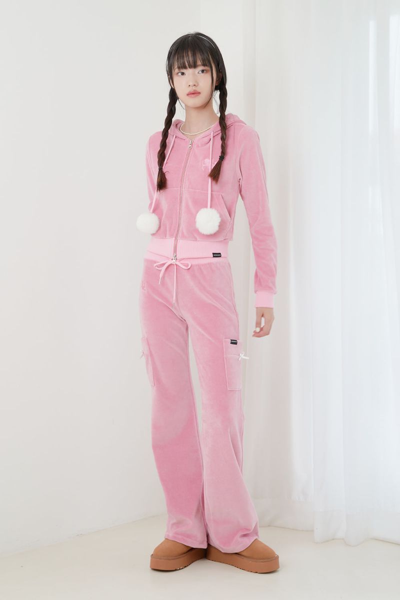 VELVET TRAINING BOOTS CUT PANTS (PINK)