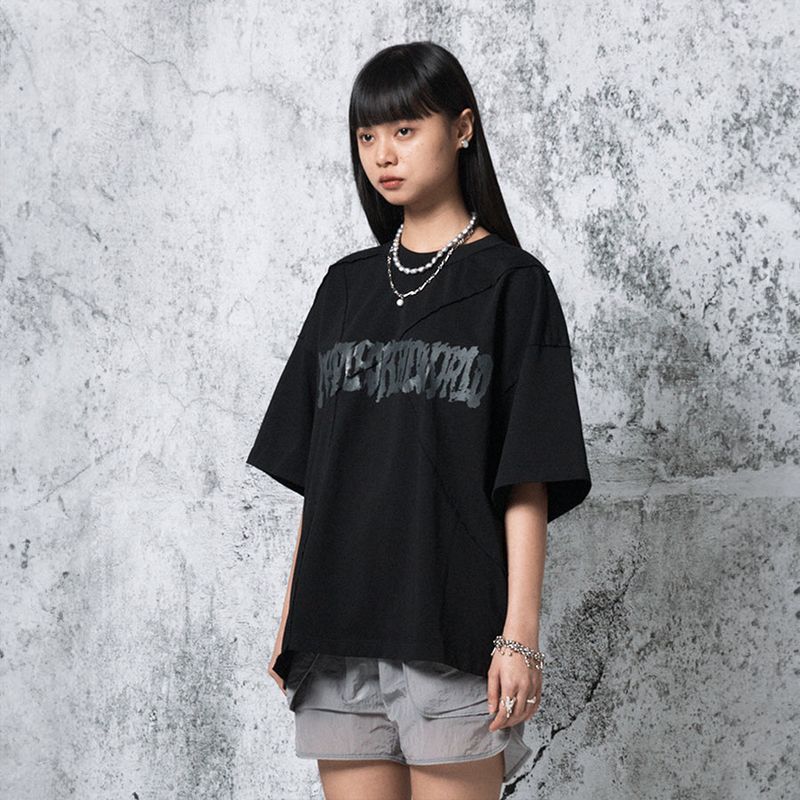 Cutting Logo Oversized Fit T-shirt (BLACK)