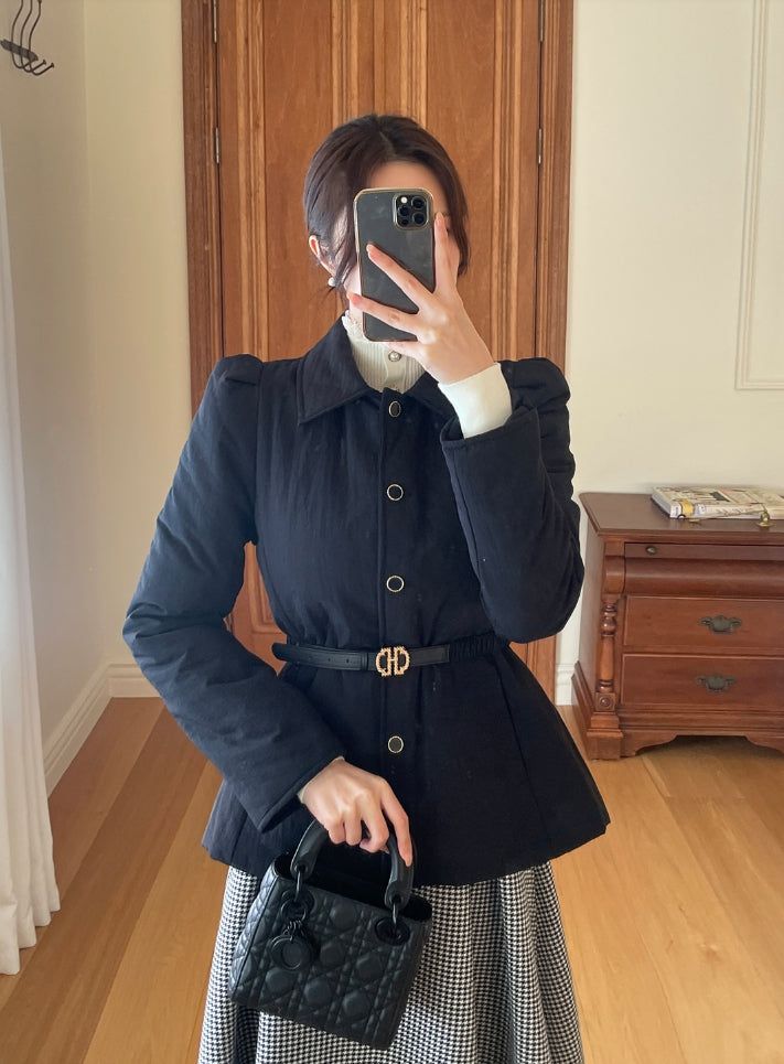 Lumi Belt Collar Puff Short Padded Jacket