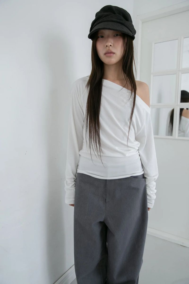 slim raglan off-shoulder top(4colors)