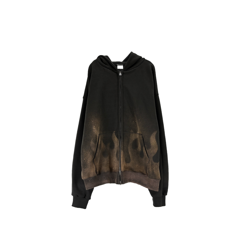 flame washed hooded zip-up
