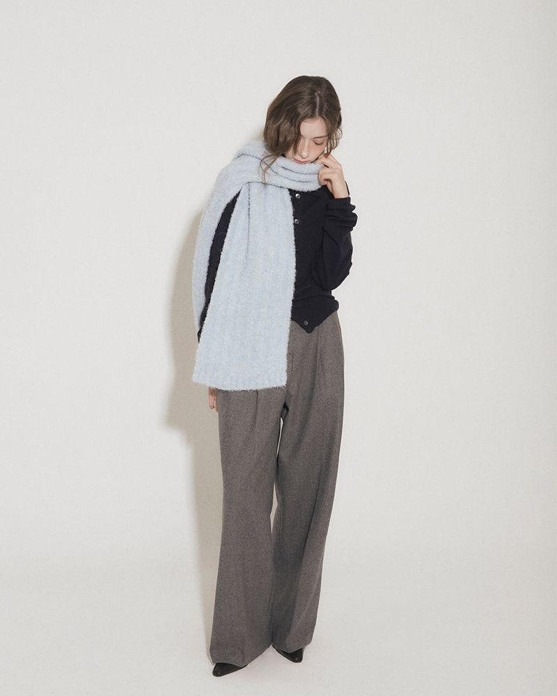 WOOL DOUBLE PLEATED SLACKS [GRAY]