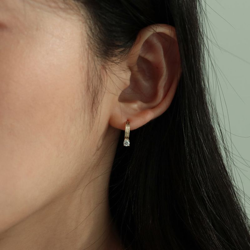 [single earring]14K gold cubic one touch earring